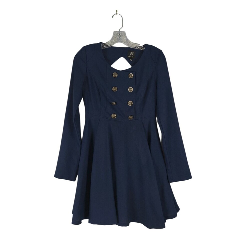 Double Zero Dress Women's S Navy Double Breasted Fit & Flare Open Back Mini